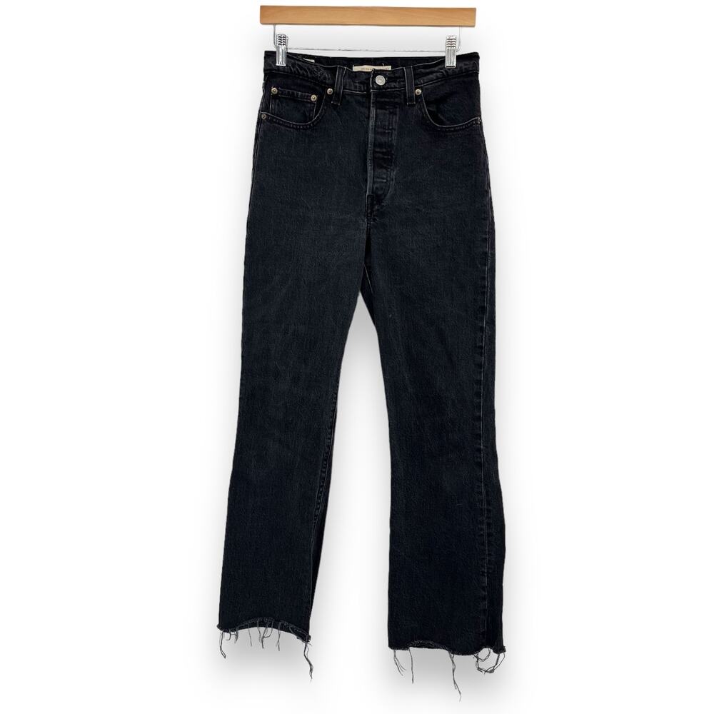 Levi's Premium Ribcage Boot Jeans Women's 27 Black Straight Leg Frayed Hem